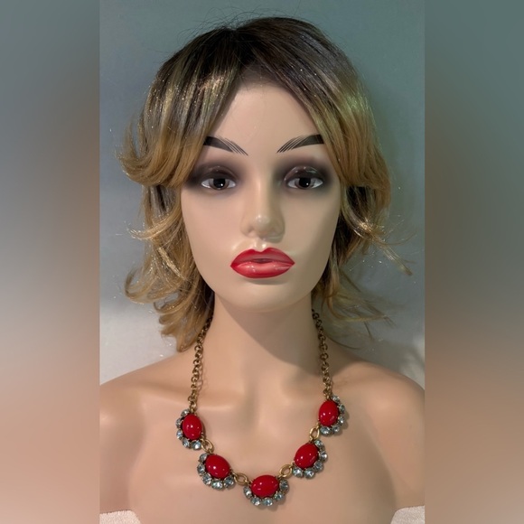 Stella & Dot Red Statement Bib Necklace with Crystal Accents - Picture 3 of 7